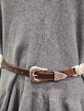 Nadin Western-Style Leather Belt with Silver Engraved Buckle.  Vintage. Patina